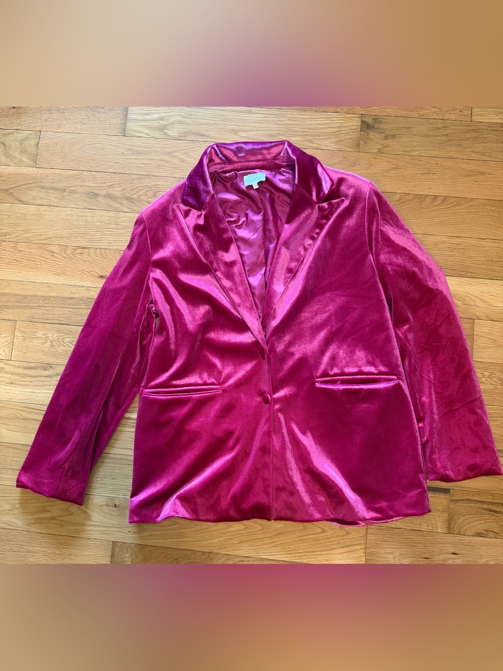 Entro Magenta Velvet Blazer Satin Lined with Shoulder Pads & Pockets